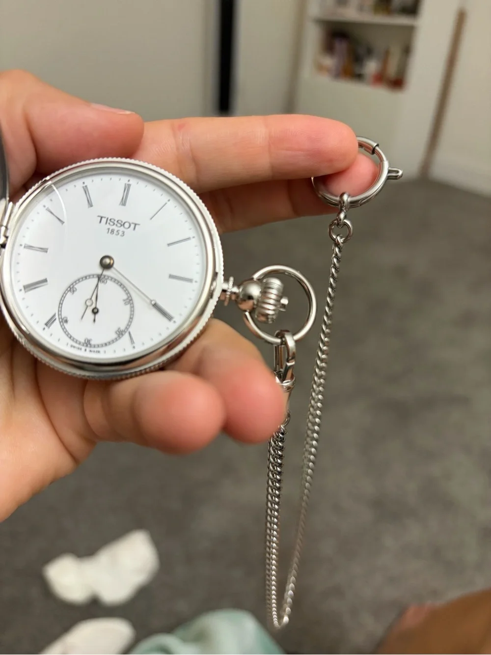 Tissot Polished Silver Pocket Watch with Chain
